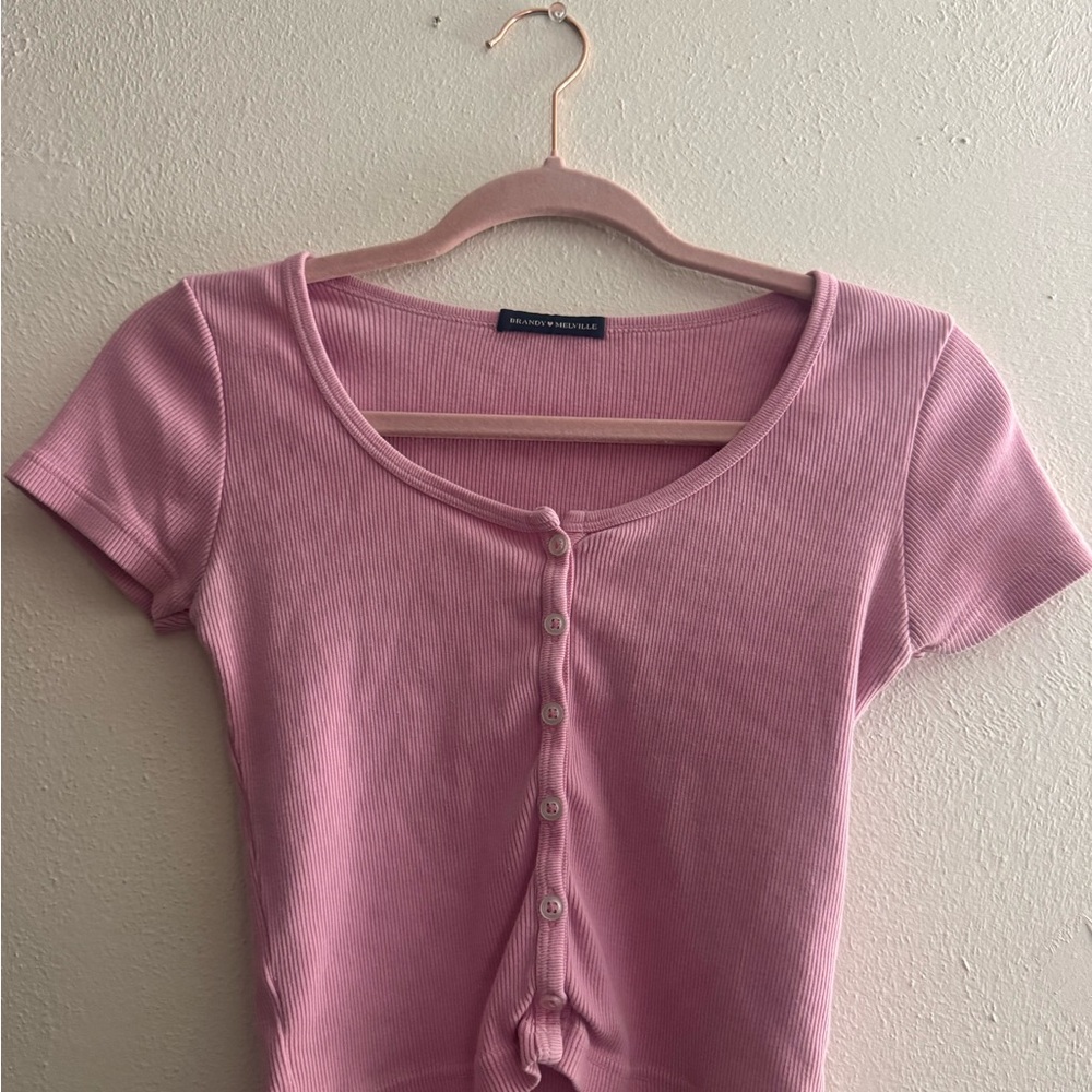 Brandy Melville Dusty Pink Ribbed Button-Front Crop Top